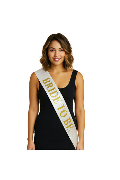 Skygo Thick Gold Written Bride to Be Sash on White Satin