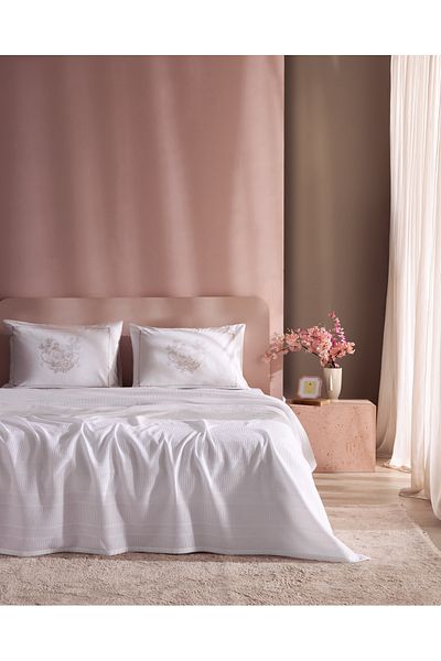 Madame Coco Mathilda Single 100% Cotton Karde Plain Pique Set - White