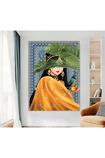 Marktna لوحة قماشية بتصميم فتاة عربية مع برواز خشبي مخفي