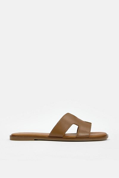 NILUFARR Selen Tan Genuine Leather Women's Slippers