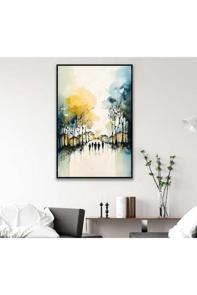 Marktna لوحة قماشية بتصميم بتصميم طبيعة مع برواز أسود مجوف