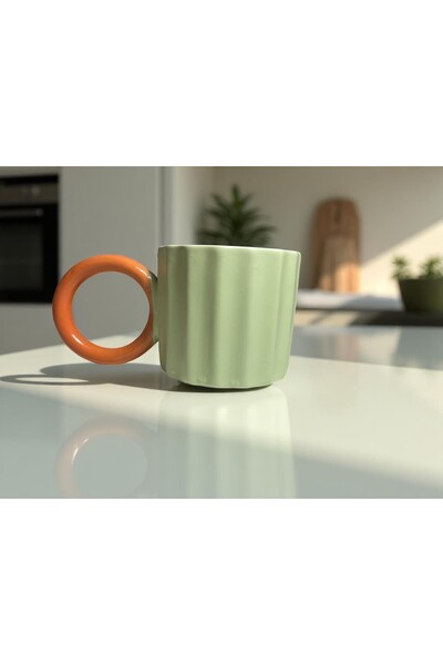 Decoliva Home & Living Modern Designed Ceramic Mug – Stylish Mug with Round Handles