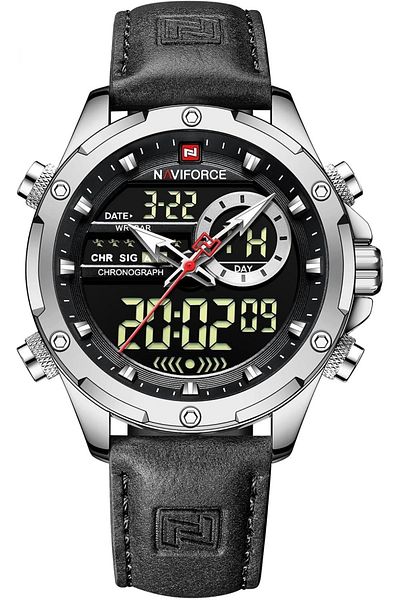 Naviforce Men's Military Analog-Digital Watch – Leather Strap, Multifunction Quartz Movement, Waterproof