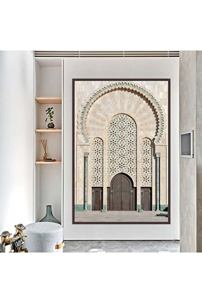 SND لوحة قماشية بتصميم مسجد مع برواز شامبين مجوف