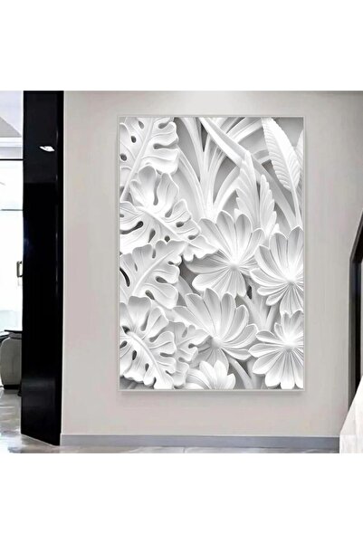 4gdran لوحة جداربة قماشية مطبوعة بتصميم اللوحة الجبسية مع برواز فضي مجوف