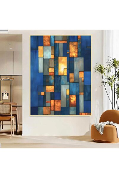 Marktna لوحة قماشية بتصميم تجريدي مع برواز ذهبي مجوف