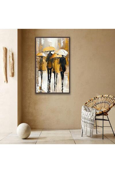 SND لوحة قماشية بتصميم أشخاص تحت المطر مع برواز شامبين مجوف