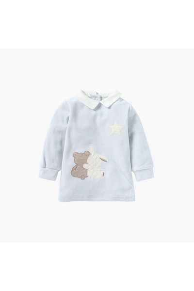 giggles Applique Detail Long Sleeves Velour T-shirt and Pyjama Set