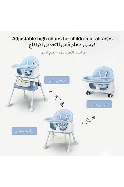 Yelajoy 3 In 1 Baby High Chair,Folding Height Adjustable,with Removable Plate,Stable and Safe,Blue