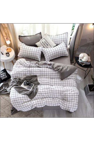 COOYA 4-Piece Floral Duvet Cover Set - 100% Cotton, White/Black Elegant Design