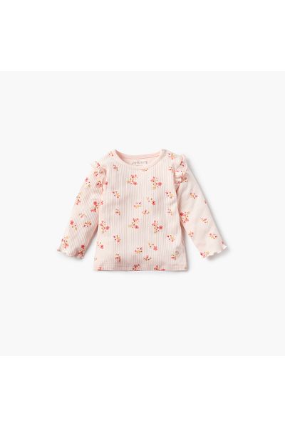 Juniors Floral Print Long Sleeves T-shirt and Elasticated Pyjama Set