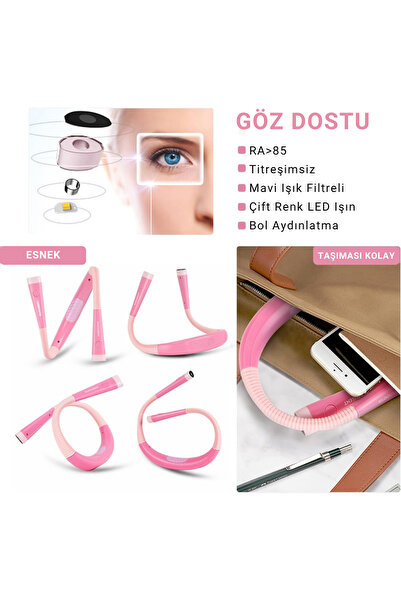Glocusent Şarjlı LED Boyun Lambası, Kitap Okuma Işığı, Kamp, Avcı, Balıkçı, Örgü, Tamirci, Kafa Lambası Pembe