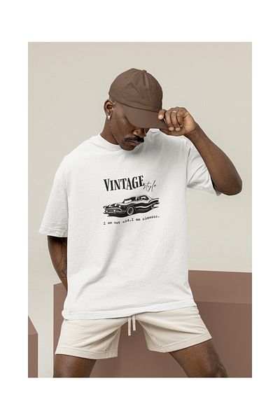 Le'sluette shadow of style Men's 100% Cotton Vintage Car Printed Oversize T-Shirt