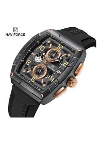 Naviforce Elegant Black Chronograph Watch for Men with Square Dial Durable Stainless Steel Case Water Resistan