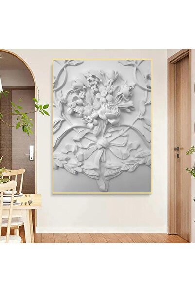 Marktna لوحة جدارية قماشية مطبوعة بتصميم اللوحة الجبسية مع برواز ذهبي مجوف