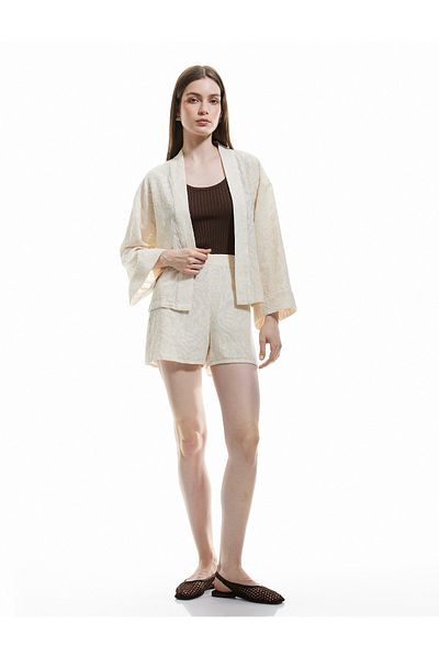 Koton Cotton Floral Textured Embroidered Mini Shorts
