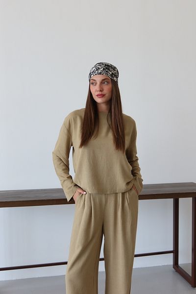 Laluvia Khaki Marisol Blouse Pants Suit - 8760