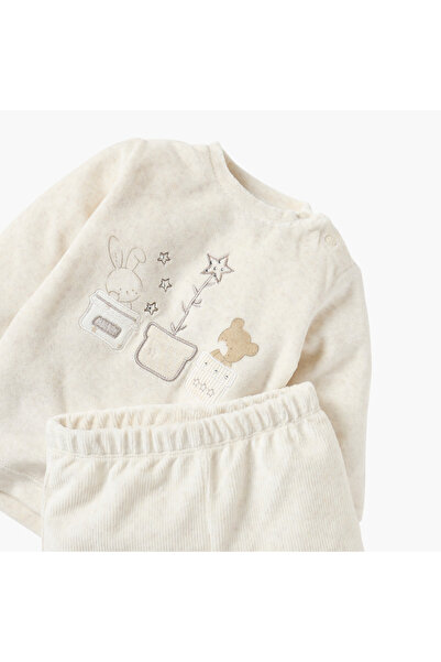 giggles Embroidered Long Sleeves Velour T-shirt and Pyjama Set