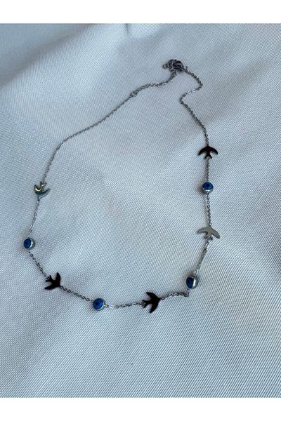 bijuxbymrv Bird & Evil Eye Beaded Steel Necklace