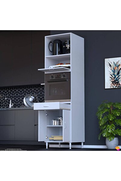 Modilayn JOLLY Ankastre Dolap (60x239.7x56 cm): 1 Çekmece, 3 Kapak, 4 Göz Raflı Mutfak, Kiler Dolabı