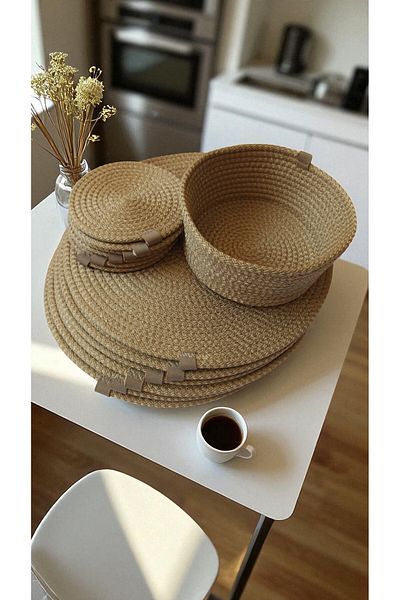 KAAN HOME TEKSTİL Kaan Home 13 Piece Hand Woven Breakfast Set - 6 Supla 6 Tea Bottom 1 Bread Basket Vegan Presentation
