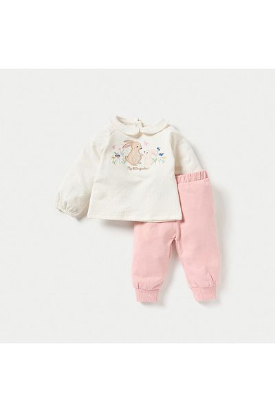 Juniors Bunny Embroidered T-shirt and Elasticated Pyjama Set
