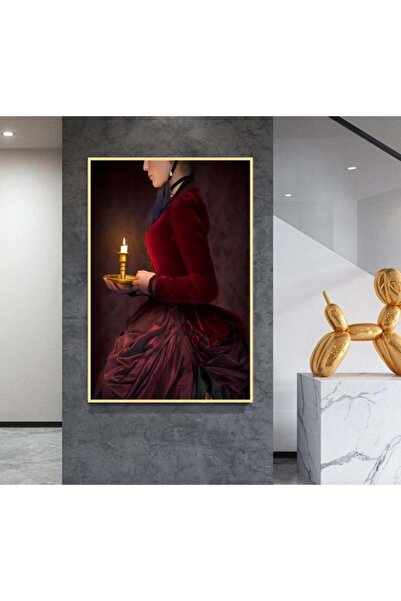 Marktna لوحة قماشية بتصميم فتاة مع برواز ذهبي مجوف