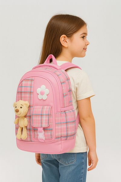 KAFF 01127 Fuchsia Korean Style Water Resistant Fabric 3-Piece Bag-Lunch-Pencil Case Girls' Primary School Bag