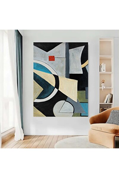 4gdran لوحة قماشية بتصميم الفن الهندسي مع برواز خشبي مخفي