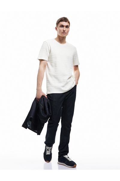 Koton Crew Neck Textured Short Sleeve Cotton Slim Fit T-Shirt