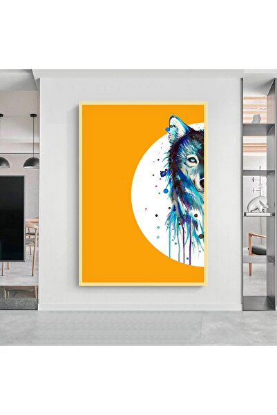 Marktna لوحة قماشية بتصميم ذئب مع برواز ذهبي مجوف
