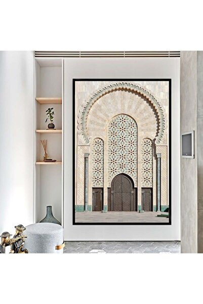 4gdran لوحة قماشية بتصميم مسجد مع برواز أسود مجوف