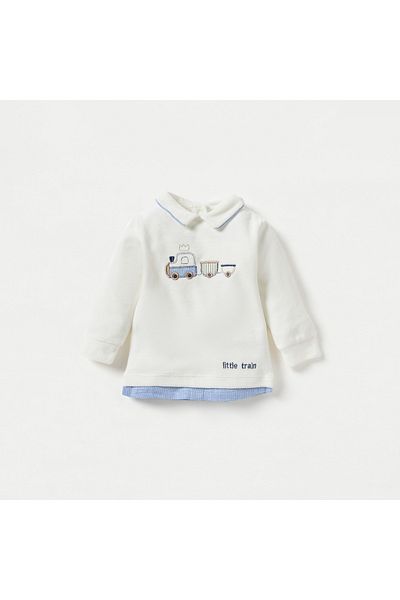 giggles Train Applique Long Sleeves Twofer Top and Pyjama Set