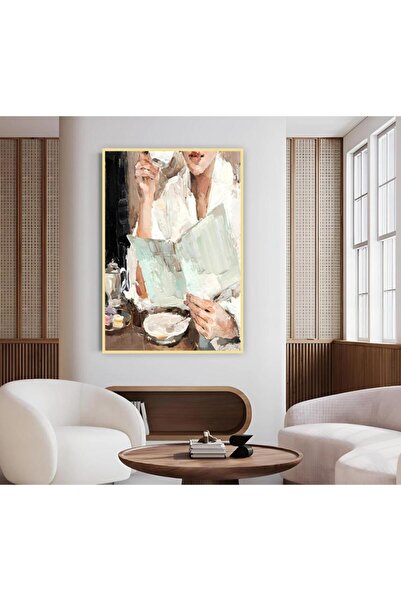 Marktna لوحة قماشية بتصميم فتاة مع برواز ذهبي مجوف