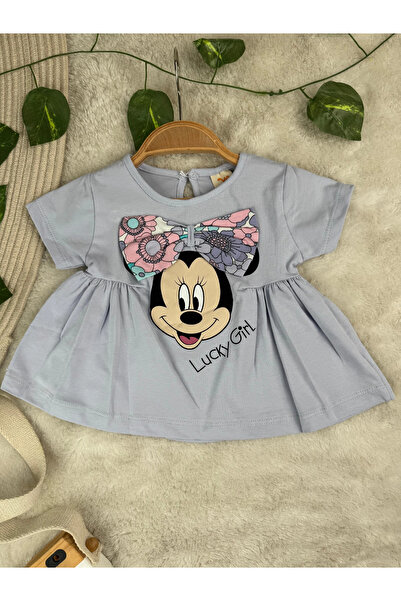 Minizade Lucy Girl Printed Bow Detailed Baby Girl Tights Summer Baby Girl Double Set