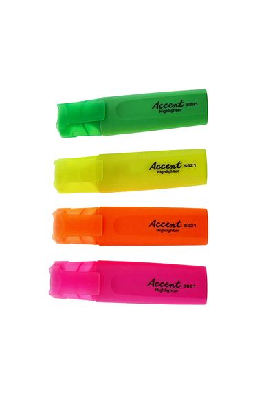 OEM Set of 4 fluorescent highlighter markers with double tip 1mm and 5mm, quick drying