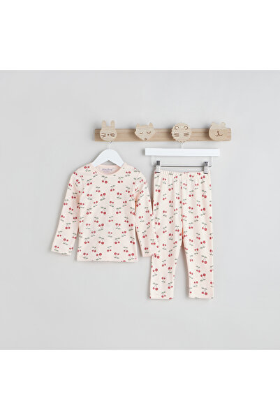 Juniors طقم تي شيرت وبيجامة قطني بطبعة الكرز بالكامل