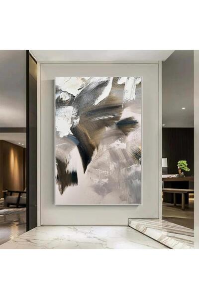 Marktna لوحة قماشية بتصميم الفن التجريدي مع برواز فضي مجوف