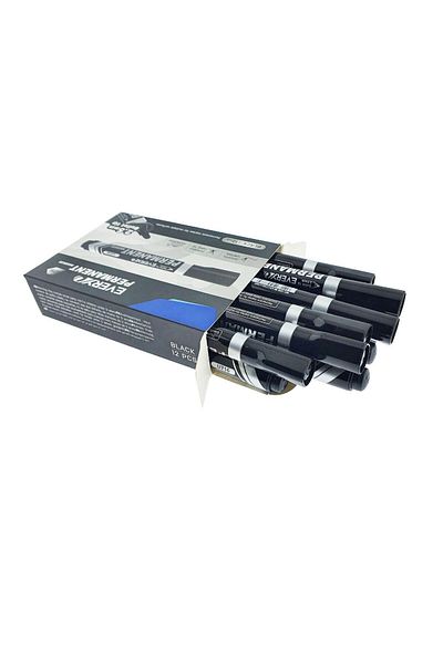 OEM Set of 12 black permanent markers with 2.5mm round tip, waterproof, smooth writing