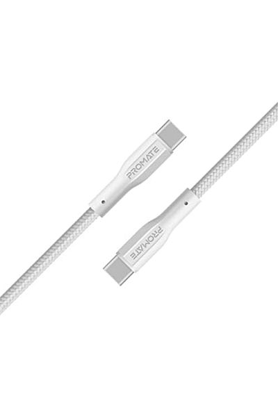Promate كابل USB-C إلى USB-C، كابل شحن سريع من النوع C ممتاز بقوة 60 وات مع مزامنة بيانات بسرعة 480 ميجابت في الثانية و100