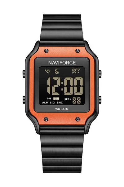 Naviforce Unisex Digital Watch – Square Design, 33mm LED Display, Stainless Steel Case, Waterproof