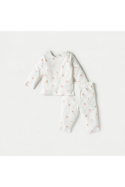 Juniors All-Over Cherry Print Long Sleeves T-shirt and Elasticated Pyjama Set