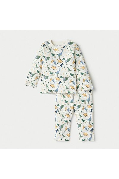 Juniors All-Over Dinosaur Print Long Sleeves T-shirt and Elasticated Pyjama Set