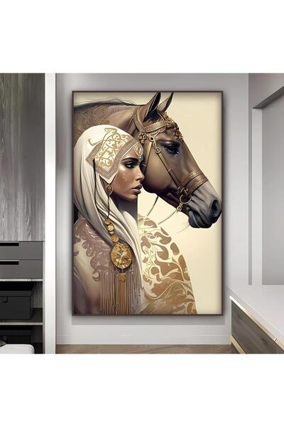 Marktna لوحة جدارية قماشية بتصميم فتاة عربية مع برواز شامبين مجوف