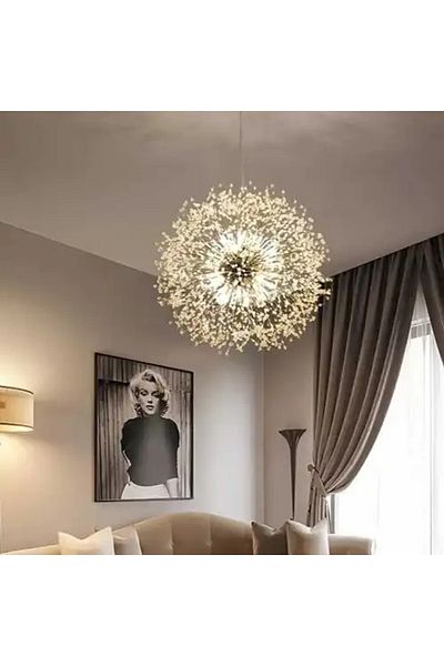 LED CONCEPT Chandelier with lampshades, gray, round, 60x60x100cm, bulb type 16xG9