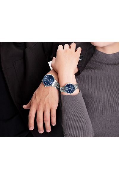 Naviforce Luxury Blue Couple Watch Set Two-Tone Stainless Steel Waterproof Roman Numerals