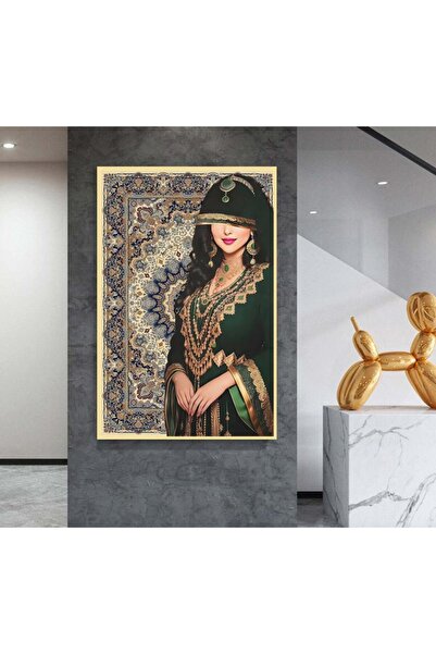 SND لوحة قماشية بتصميم فتاة عربية مع برواز ذهبي مجوف