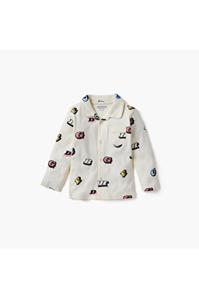 Juniors Letter Print Shirt and Pyjama Set