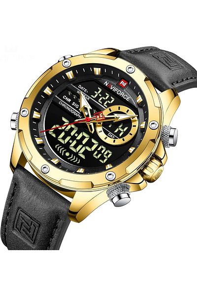 Naviforce Men's Military Analog-Digital Watch – Leather Strap, Multifunction Quartz Movement, Waterproof
