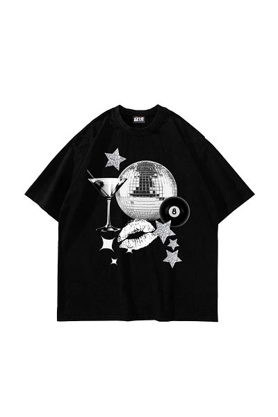 Sekizbiraltı Martini Disco Μπλουζάκι Oversize Unisex Μαύρο